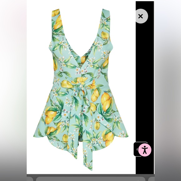Mint Lemon Print Wrap Short Romper - Picture 2 of 4